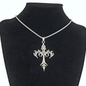 925 Silver Mens 24" Chain Link Cross Crucifix Necklace Guys Christian Jewelry